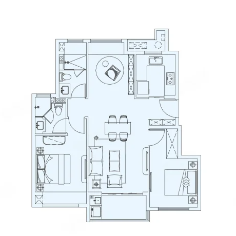  3室2厅2卫 90㎡户型图