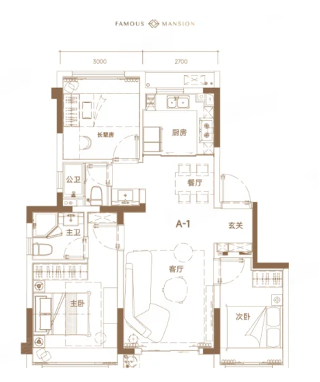  3室2厅2卫 87㎡户型图