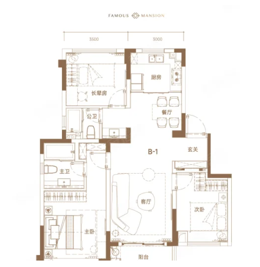  3室2厅2卫 106㎡户型图