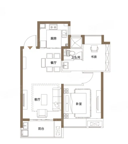  2室2厅1卫 73㎡户型图