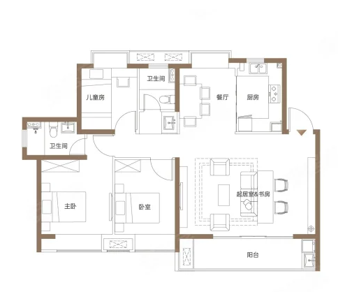  3室2厅2卫 120㎡户型图