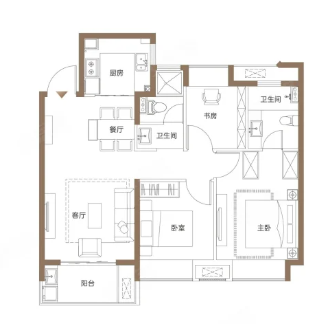  3室2厅2卫 95㎡户型图