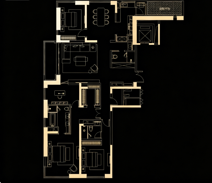  4室2厅3卫 281㎡户型图