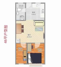  1室1厅1卫 46㎡户型图