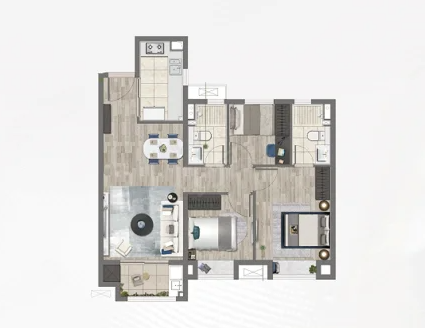  3室2厅2卫 95㎡户型图