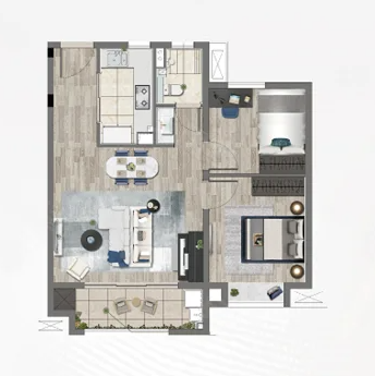  2室2厅1卫 86㎡户型图