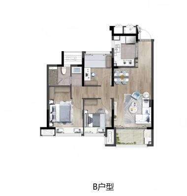  3室2厅1卫 88㎡户型图