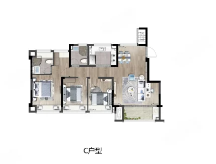  3室2厅2卫 105㎡户型图