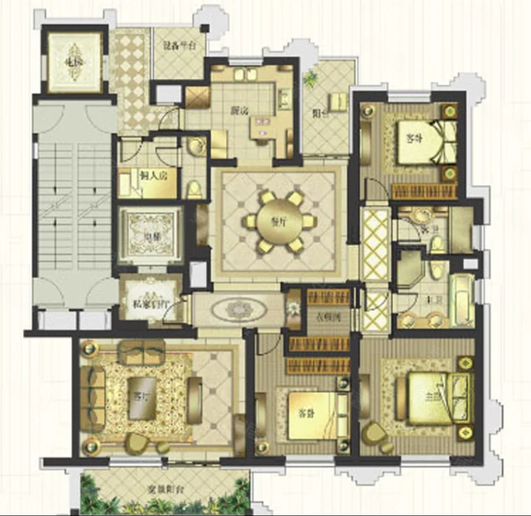  3室2厅2卫 206㎡户型图
