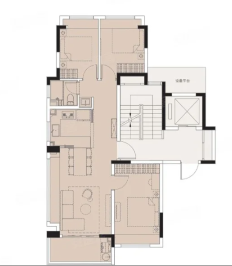  3室2厅1卫 92㎡户型图