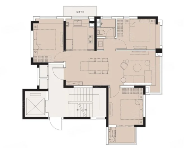  3室2厅1卫 96㎡户型图