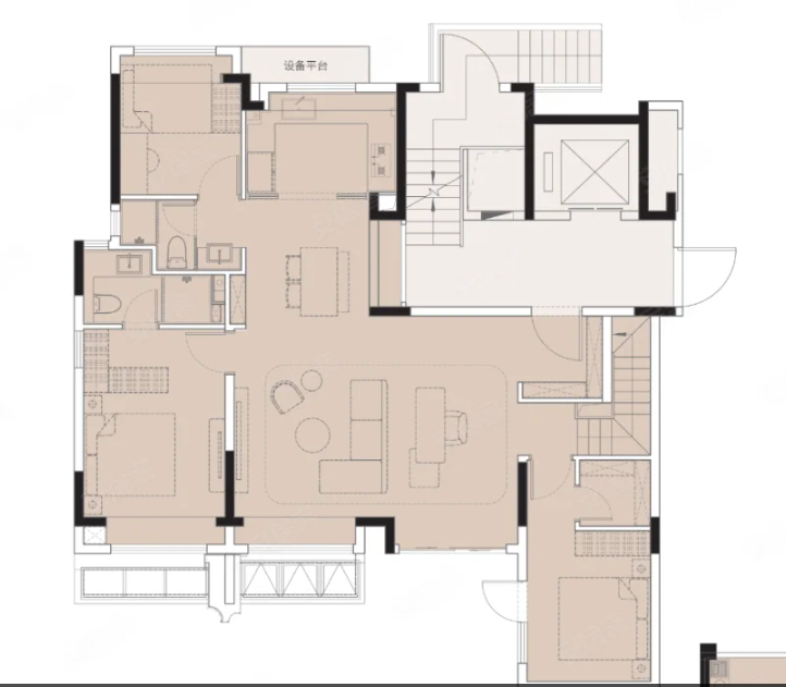  3室2厅2卫 128㎡户型图