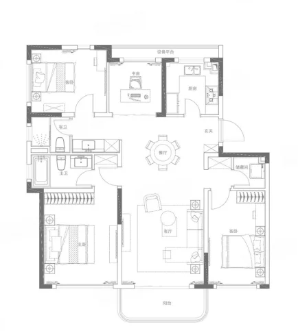  4室2厅2卫 143㎡户型图