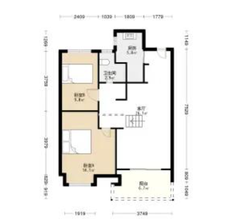  3室2厅2卫 101㎡户型图