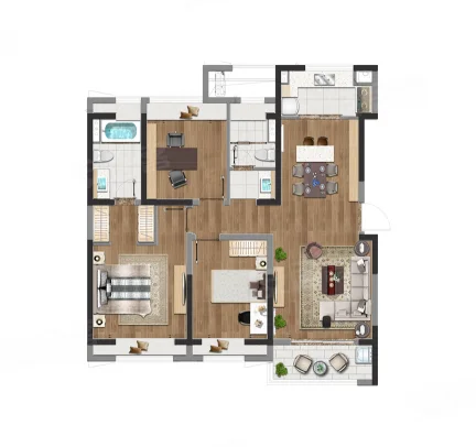  3室2厅2卫 126㎡户型图