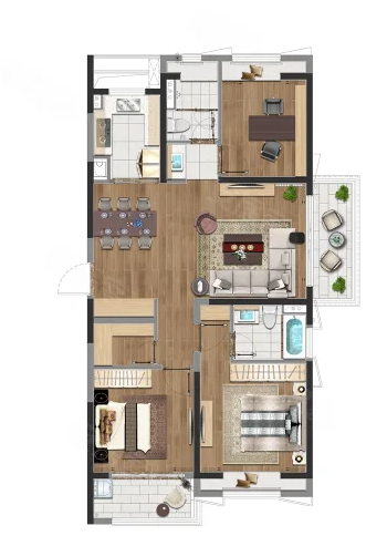  3室2厅2卫 129㎡户型图