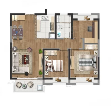  3室2厅1卫 101㎡户型图