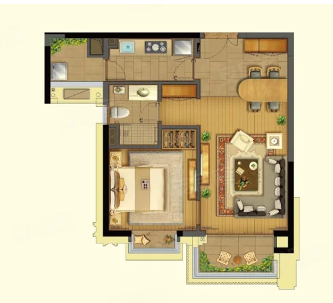  1室2厅1卫 65㎡户型图