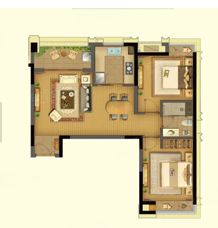  2室2厅1卫 88㎡户型图