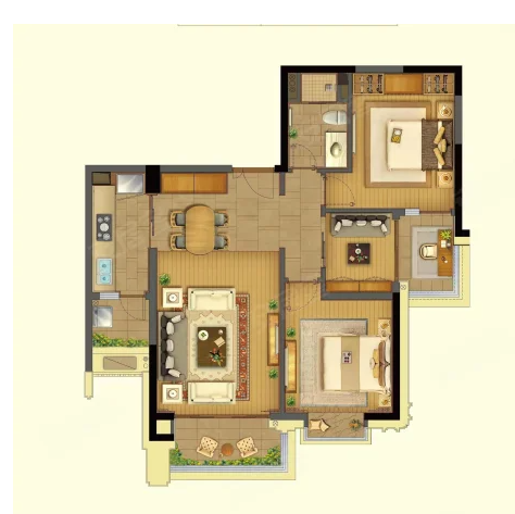  3室2厅1卫 100㎡户型图