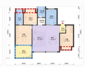  4室2厅3卫 168㎡户型图